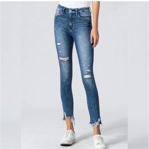 Hidden Jeans Mid Rise Distressed Raw Hem Skinny Jeans